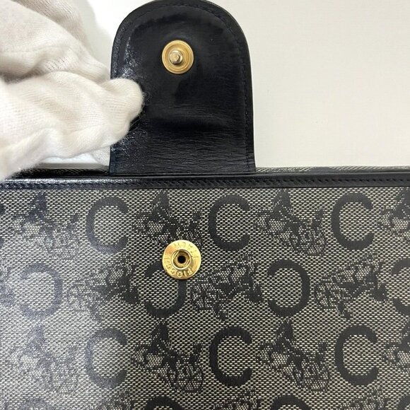 Vintage Celine "Sarky Line C" Macadam Print Long Wallet – Navy Canvas & Leather - Picture 7 of 11
